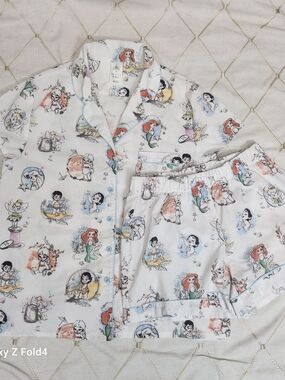 Disney Parks Princess Chibi Pajama Set Shorts Pink Kawaii Loungewear M